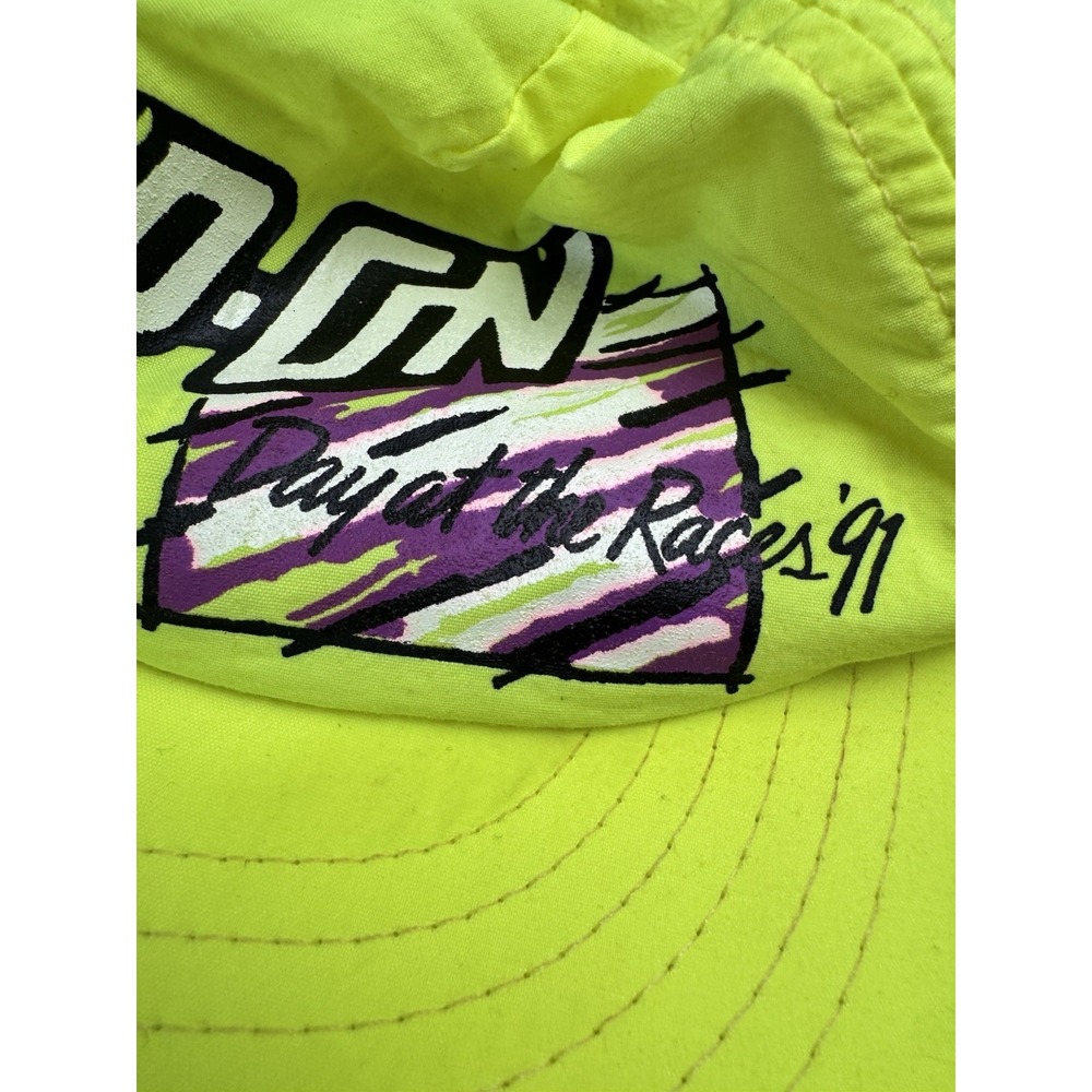 Vintage Snap On Tools Day at the‎ Races '91 Neon Yellow Snapback Hat Cap - Picture 2 of 5